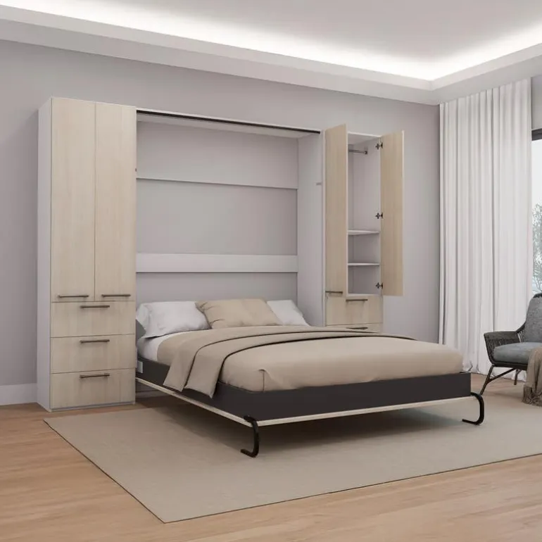 Queen Murphy Bed with Storage Unit - Grey