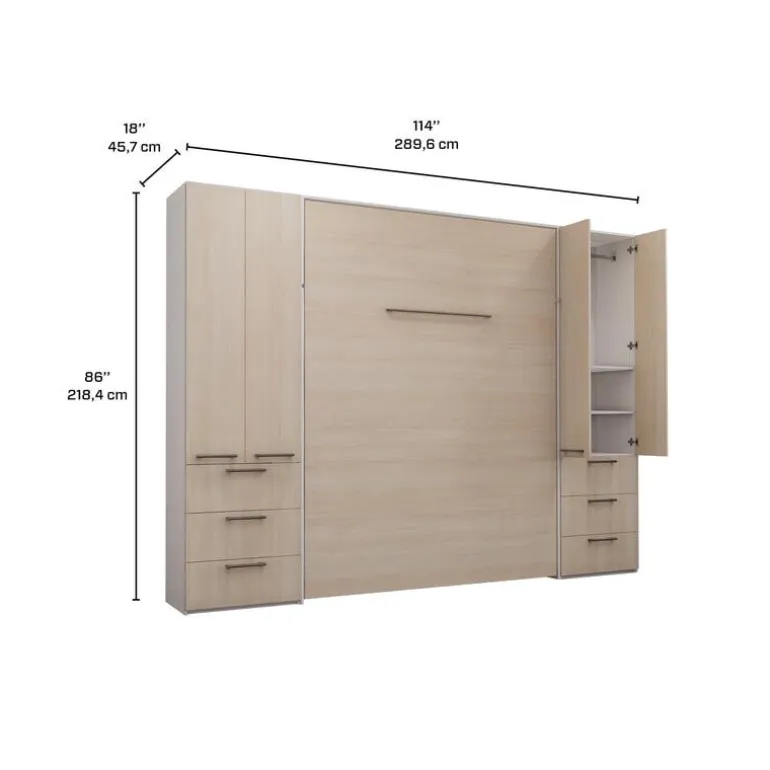 Queen Murphy Bed with Storage Unit - Grey
