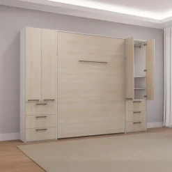 Queen Murphy Bed with Storage Unit - Grey