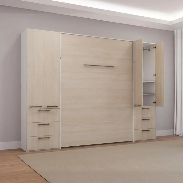 Queen Murphy Bed with Storage Unit - Grey
