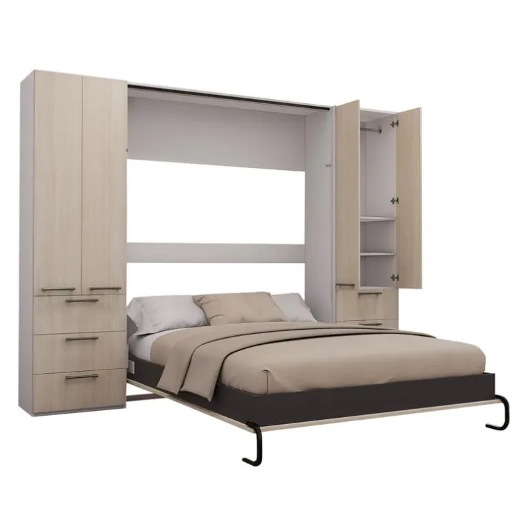 Queen Murphy Bed with Storage Unit - Grey