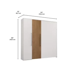 Queen Murphy Bed with Storage Unit - White & Brown