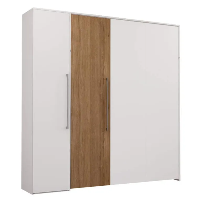 Queen Murphy Bed with Storage Unit - White & Brown