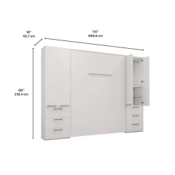 Queen Murphy Bed with Storage Units - White