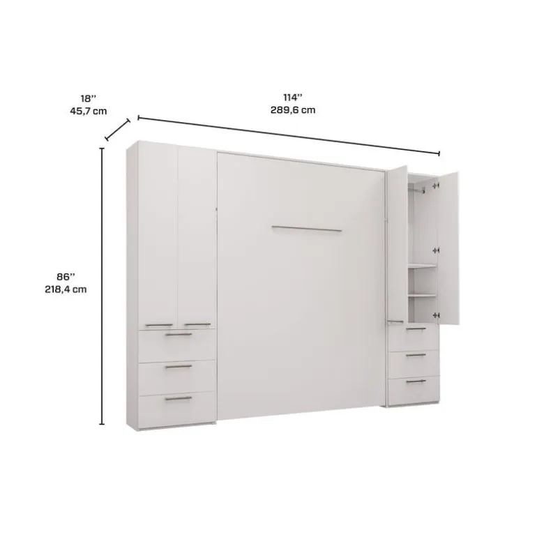 Queen Murphy Bed with Storage Units - White