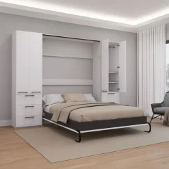 Queen Murphy Bed with Storage Units - White