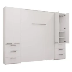 Queen Murphy Bed with Storage Units - White