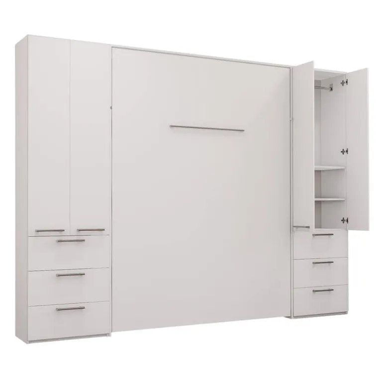 Queen Murphy Bed with Storage Units - White