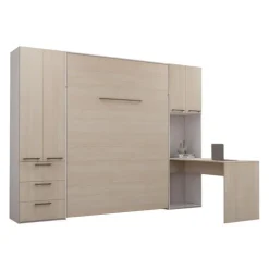 Queen Murphy Bed with Storage Units and Desk - Grey