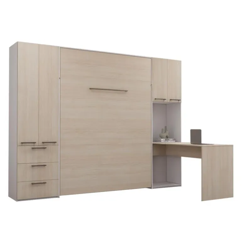 Queen Murphy Bed with Storage Units and Desk - Grey