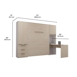 Queen Murphy Bed with Storage Units and Desk - Grey