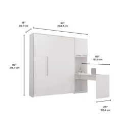 Queen Murphy Bed with Storage Cabinets and Desk - White