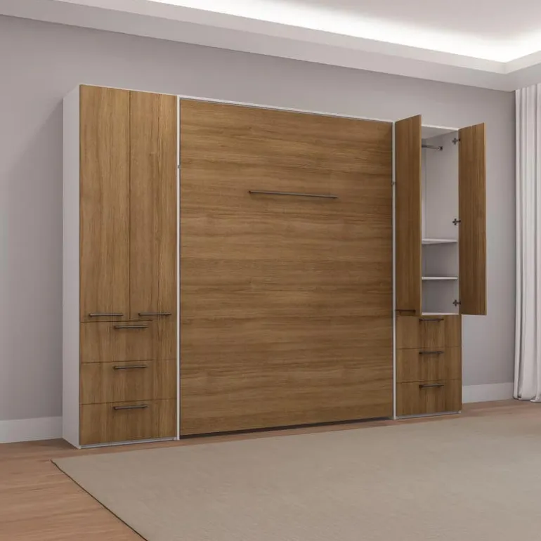 Queen Murphy Bed with Storage Units - Brown