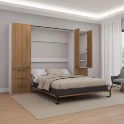 Queen Murphy Bed with Storage Units - Brown