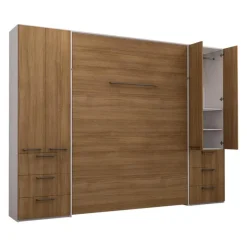 Queen Murphy Bed with Storage Units - Brown