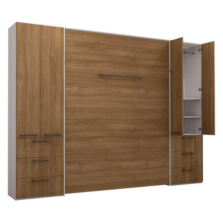 Queen Murphy Bed with Storage Units - Brown