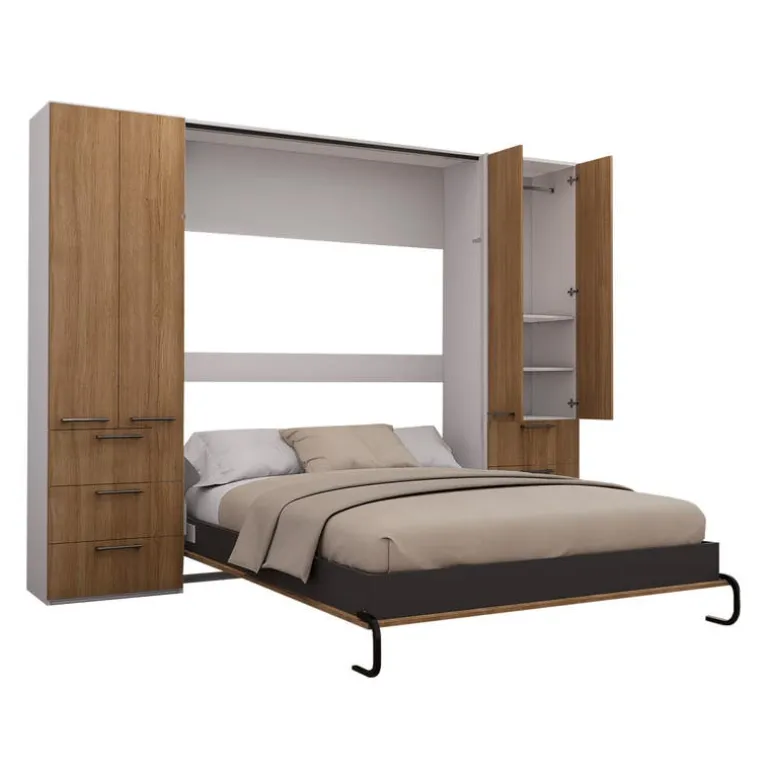 Queen Murphy Bed with Storage Units - Brown