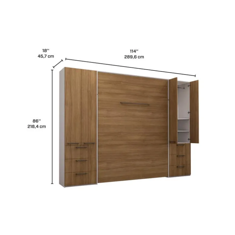 Queen Murphy Bed with Storage Units - Brown