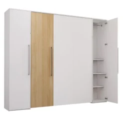 Queen Murphy Bed with Storage Units - White & Natural