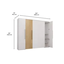 Queen Murphy Bed with Storage Units - White & Natural