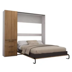 Queen Murphy Bed with Storage Unit - Brown