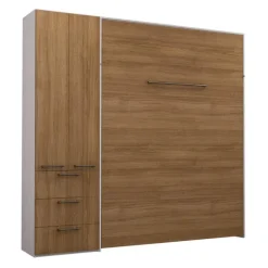 Queen Murphy Bed with Storage Unit - Brown