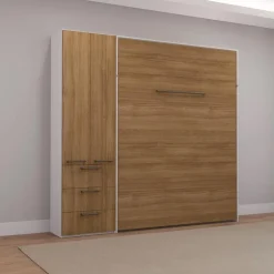 Queen Murphy Bed with Storage Unit - Brown