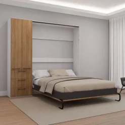 Queen Murphy Bed with Storage Unit - Brown