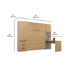 Queen Murphy Bed with Storage Units and Desk - Natural