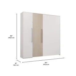 Queen Murphy Bed with Storage Unit - White & Grey