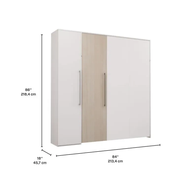Queen Murphy Bed with Storage Unit - White & Grey