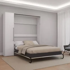 Queen Murphy Bed with Storage Unit - White & Grey