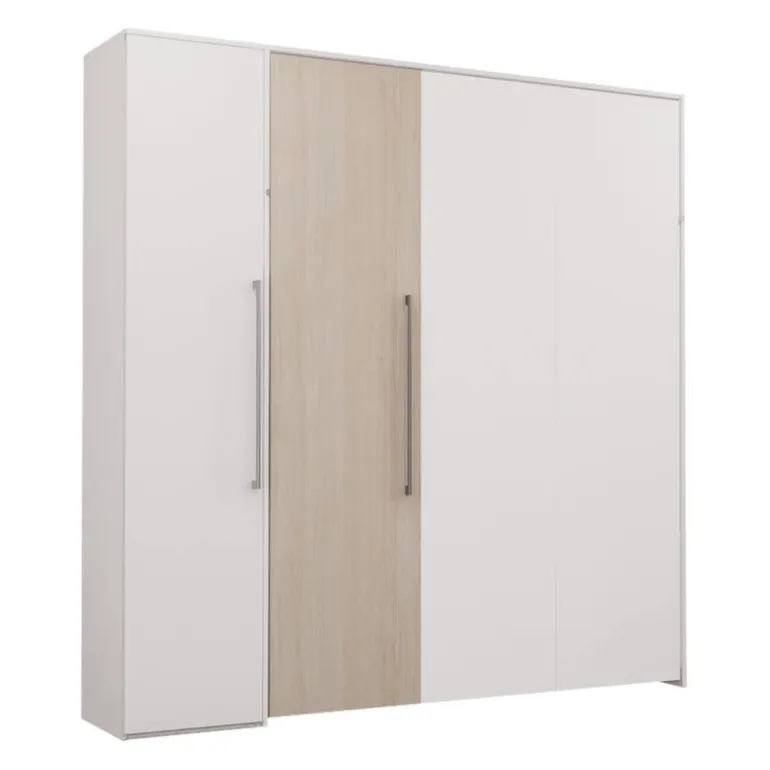 Queen Murphy Bed with Storage Unit - White & Grey