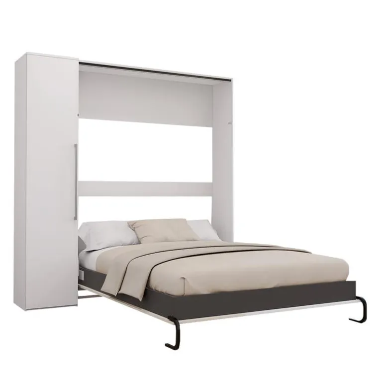 Queen Murphy Bed with Storage Unit - White & Grey