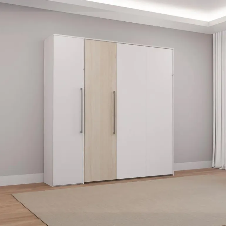 Queen Murphy Bed with Storage Unit - White & Grey