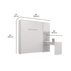 Queen Murphy Bed with Storage Cabinets and Desk - White
