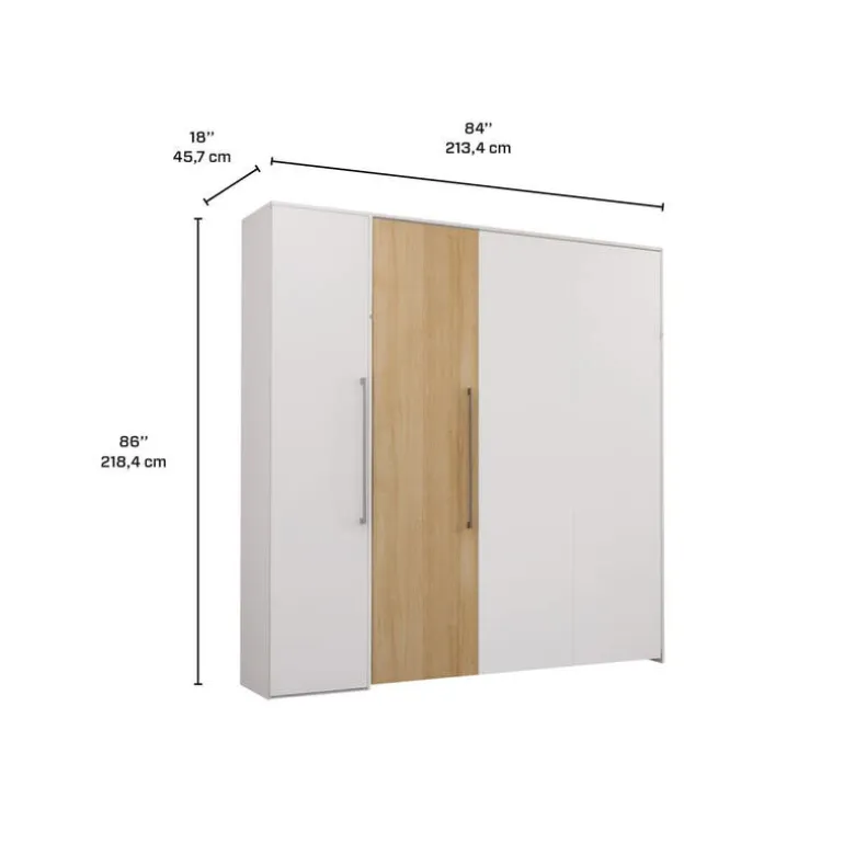 Queen Murphy Bed with Storage Unit - White & Natural