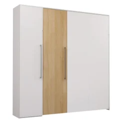 Queen Murphy Bed with Storage Unit - White & Natural