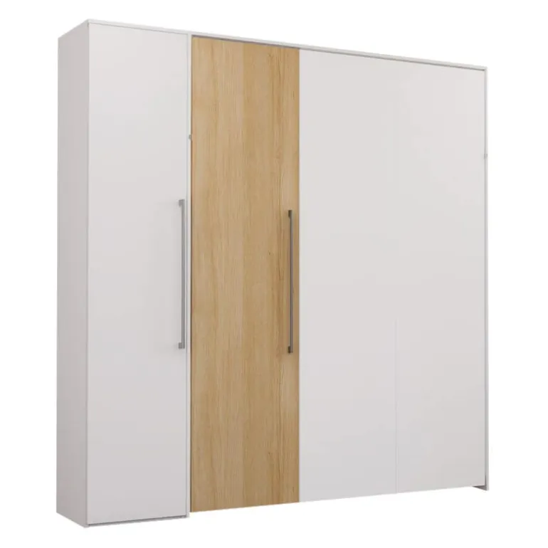 Queen Murphy Bed with Storage Unit - White & Natural