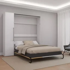 Queen Murphy Bed with Storage Unit - White & Natural