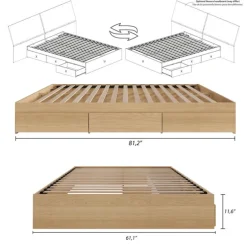 Queen Platform Bed with 3-Drawer Storage (60