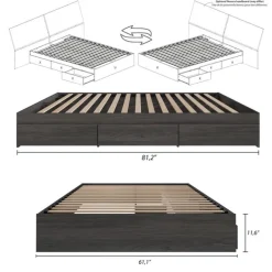 Queen Platform Bed with 3-Drawer Storage (60") - Nexera