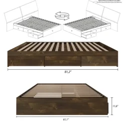Queen Platform Bed with 3-Drawer Storage (60") - Nexera