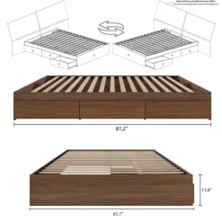 Queen Platform Bed with 3-Drawer Storage (60") - Nexera