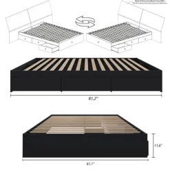 Queen Platform Bed with 3-Drawer Storage (60