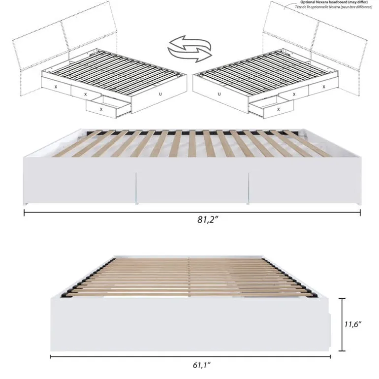 Queen Platform Bed with 3-Drawer Storage (60") - Nexera