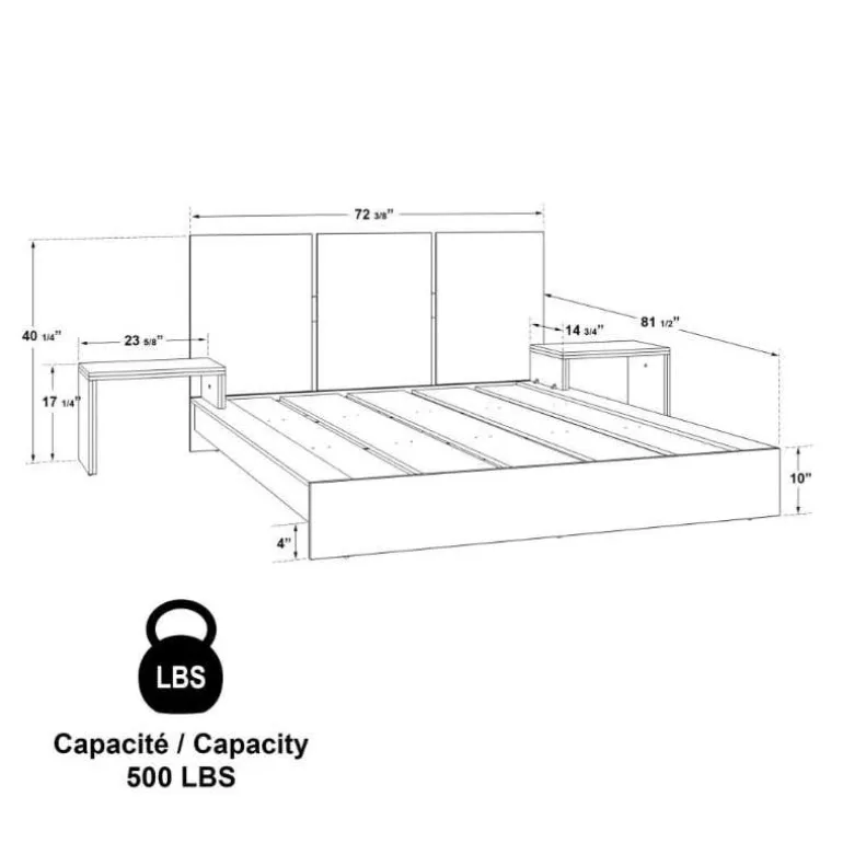 Queen Platform Bed with Integrated Bedside Tables (60")
