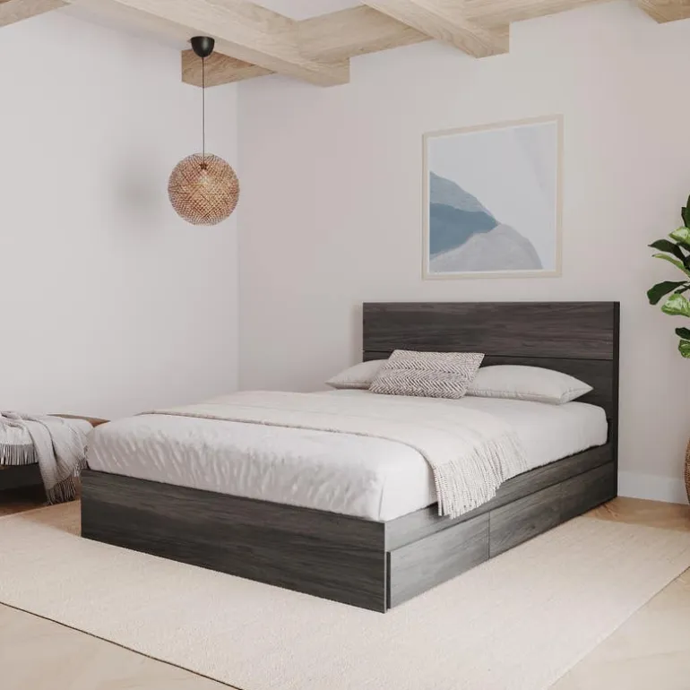 Queen Size Panel Headboard, Bark Grey - Nexera