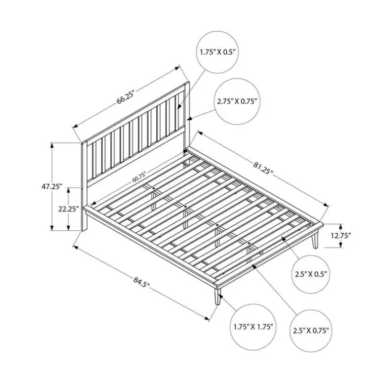 Queen Solid Wood Bed with Headboard (60") - Monarch