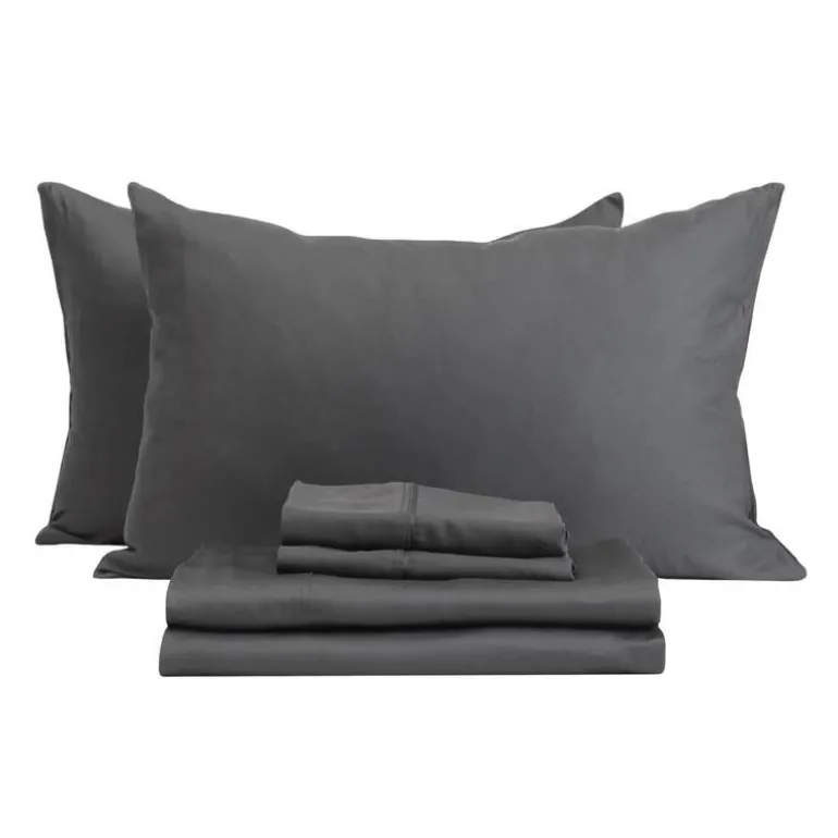 Queen Split-Head Bamboo Rayon Bed Sheet Set - Charcoal Grey